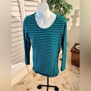 Vintage Talbots Teal & Black Striped Long Sleeve Top Size Small